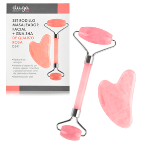 Set Rodillo Masajeador Facial + Gua Sha de Cuarzo D541 Duga