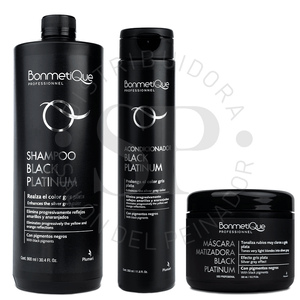 Kit Matizador Black platinum Shampoo 900ml + Acondicionador 350ml + Mascara 300ml Bonmetique