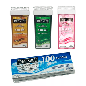 KIT 3 CERAS ROLL-ON + 100 BANDAS DEPIMIEL PARA DEPIKIT