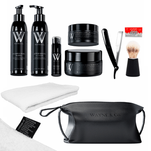 Kit de Afeitar y Cuidado Personal Wayne & Co Completo con Bolso + Toalla